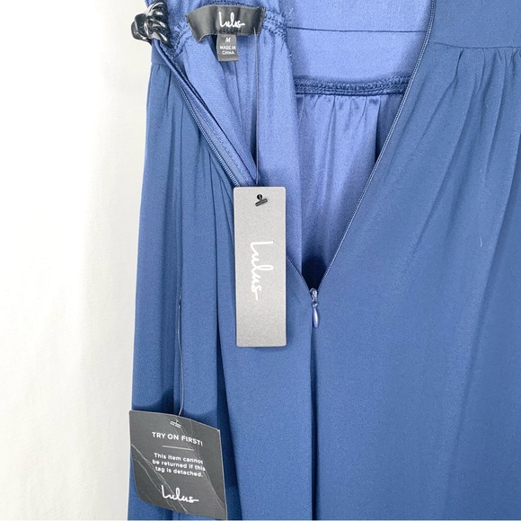 Lulus NWT Passionate Promise Navy Blue Lace Strap V Neck Maxi Dress Size Medium - Picture 9 of 11